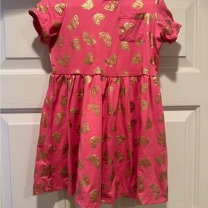 Pink Dress with Gold Leaf Print